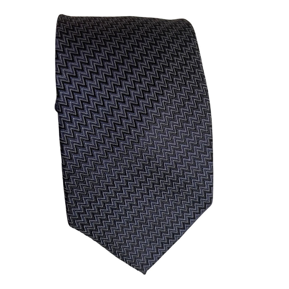 Z Zegna Black and Gray Zigzag Tie